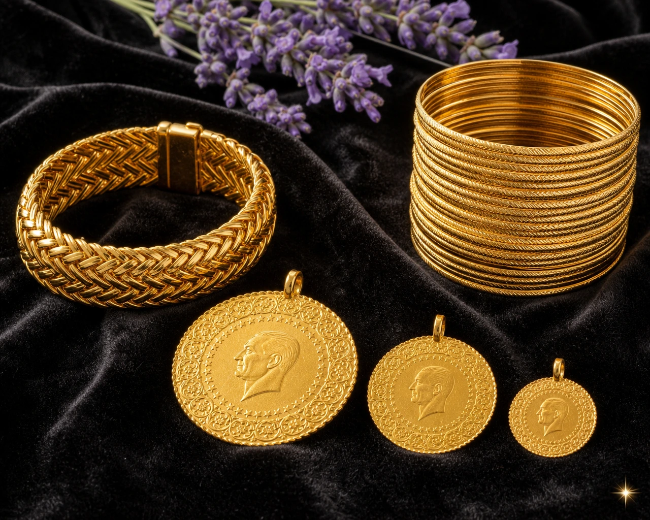 Traditional Turkish gold coins and jewelry
